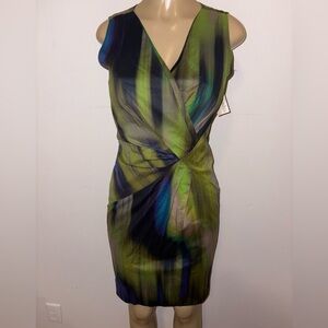 Designer Lafayette 148 New York "Laurel" sleeveless wrap-waist silk blend dress